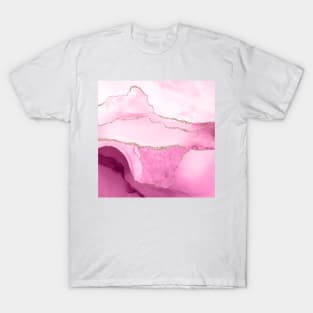 Watercolor Agate in Pink Quartz Faux Gold Veins T-Shirt